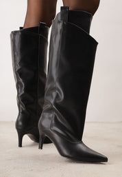 Black high-heeled boots