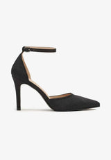 Crne šljokičaste štikle na tanku petu