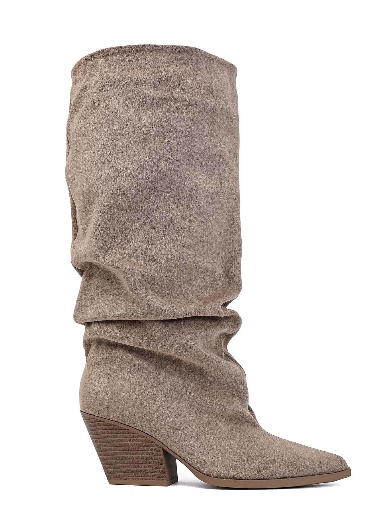 Khaki čizme na blok petu s kaubojskim detaljima