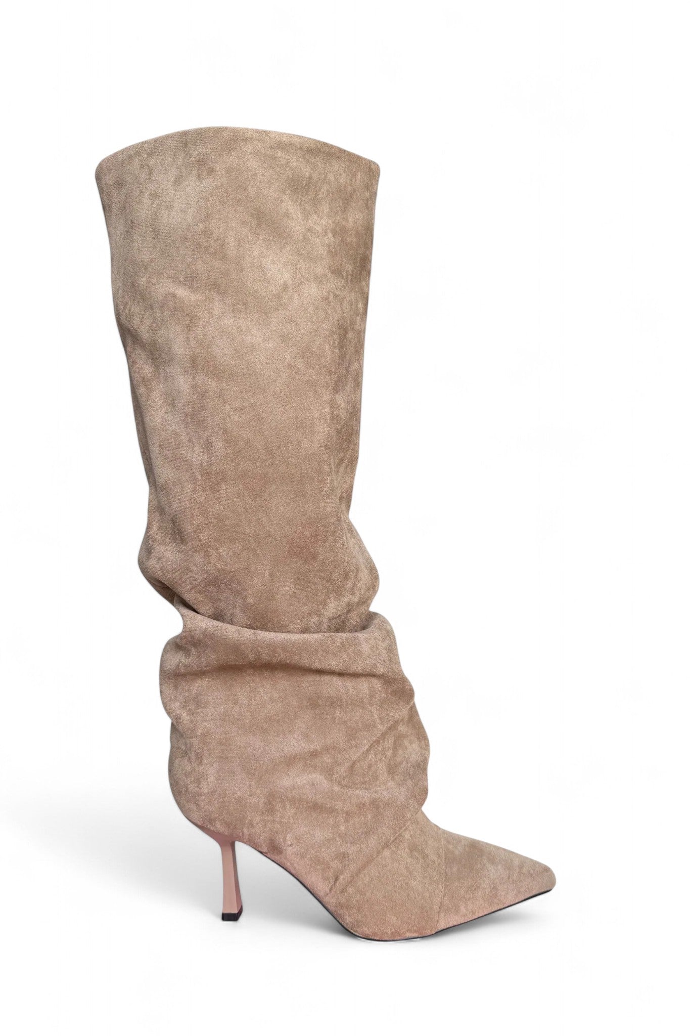 Khaki boots with a thin heel