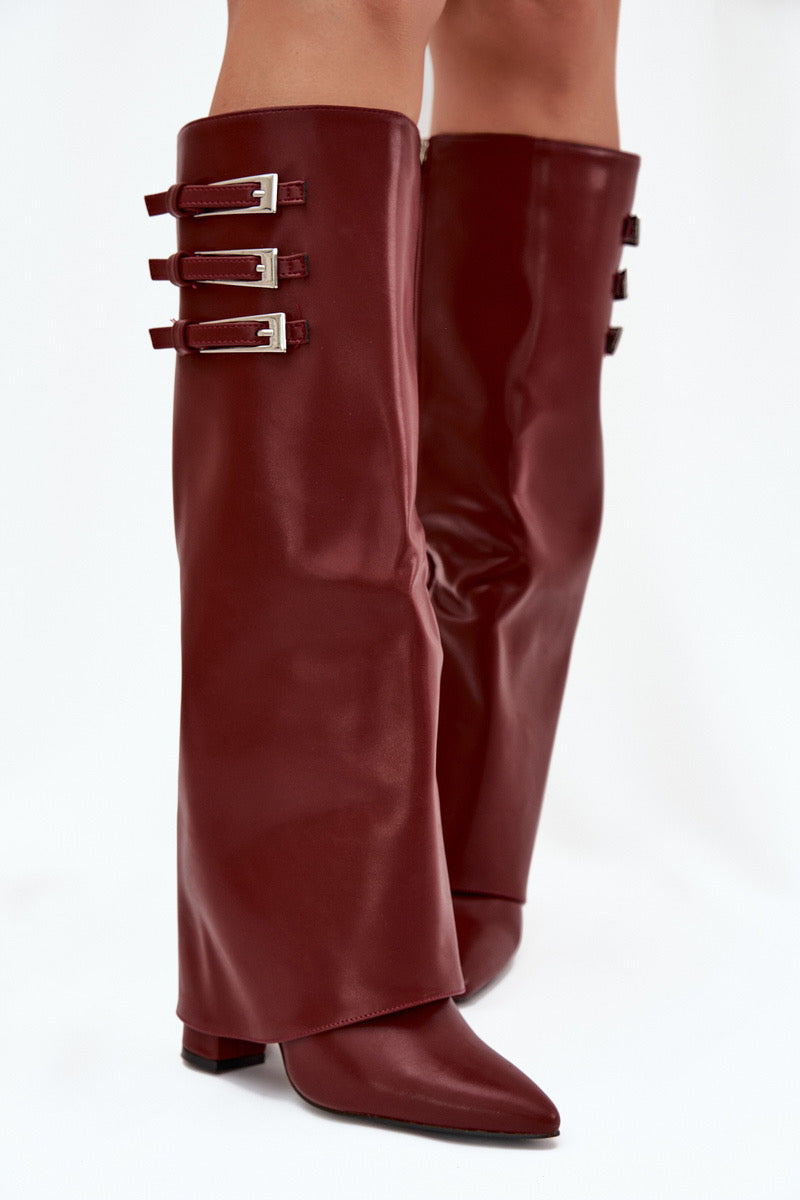 Burgundy block heel boots
