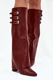 Burgundy block heel boots