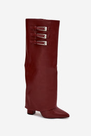 Burgundy block heel boots