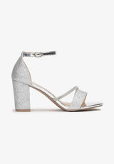 Silver block heel sandals