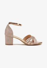 Champagne sequin block heel sandals