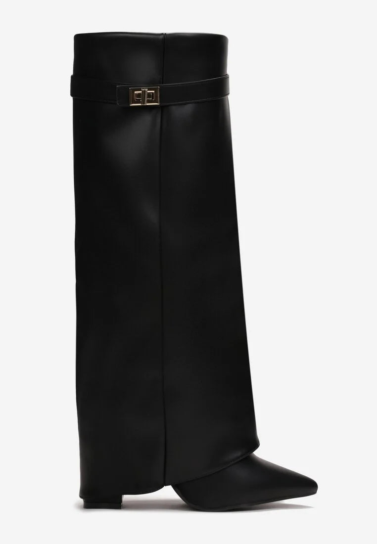 Black block heel high boots