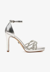 Silver sandals on a thin heel