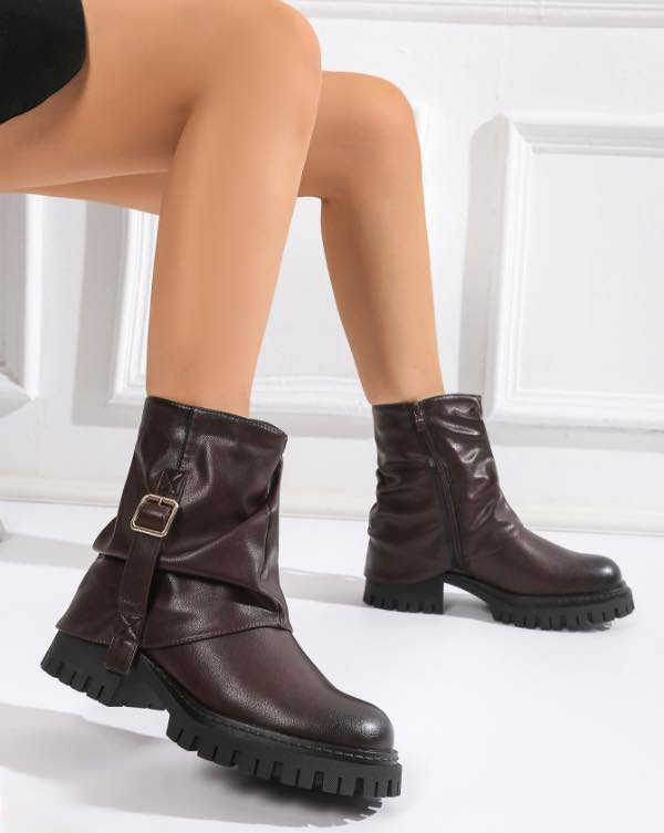 Burgundy biker ankle boots