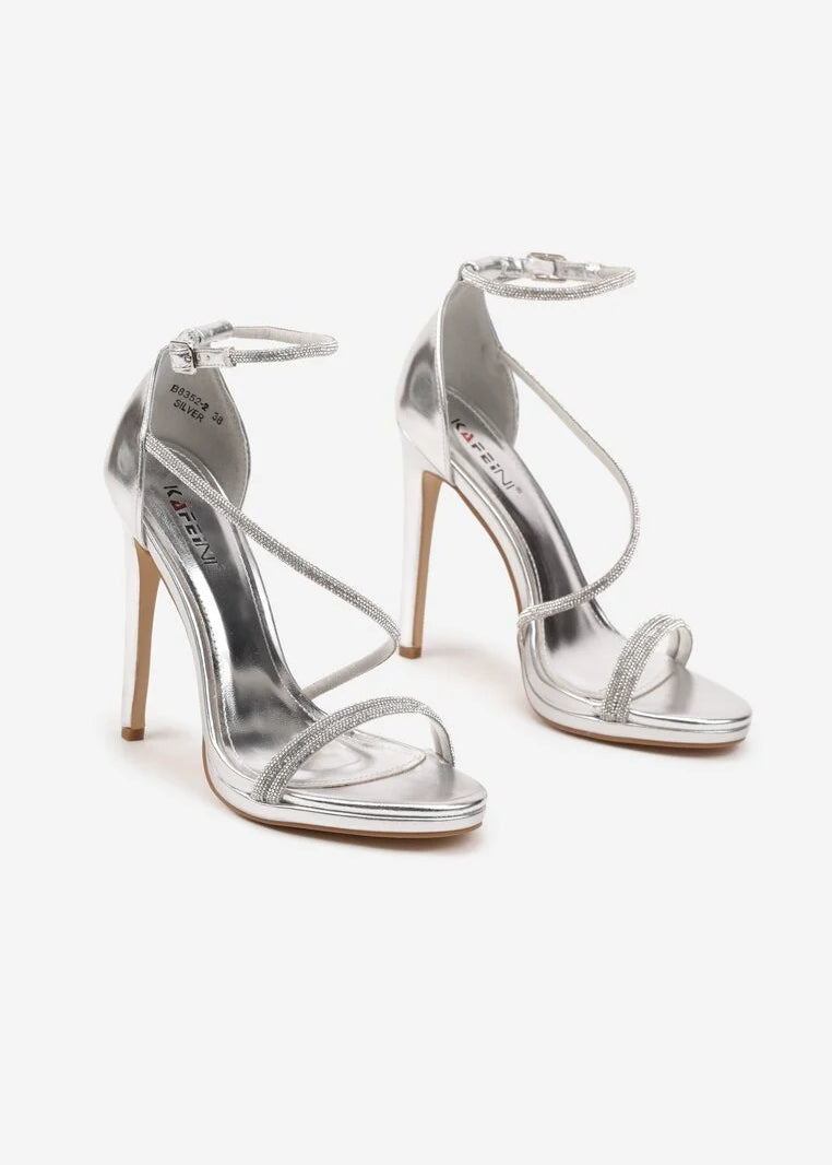 Srebrne sandale na tanku petu - Cipelice