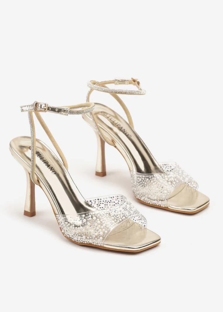 Zlatne sandale na tanku petu - Cipelice