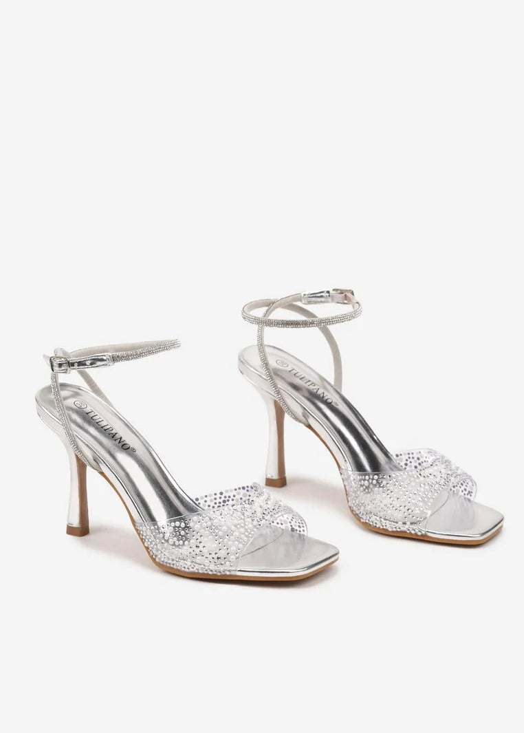 Srebrne sandale na tanku petu - Cipelice