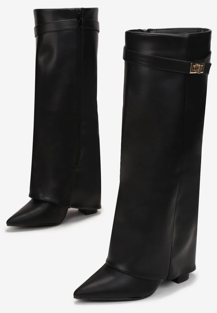 Black block heel high boots