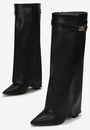 Black block heel high boots