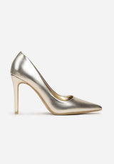 Gold pumps with a thin heel