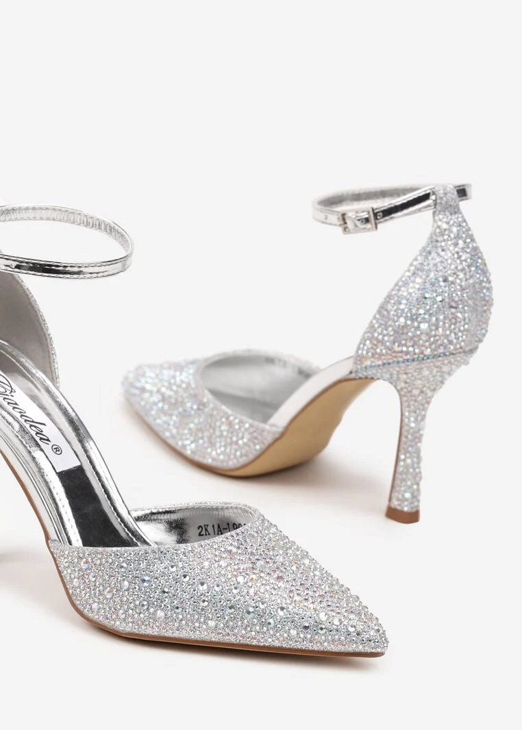 Srebrne štikle na tanku petu - Cipelice