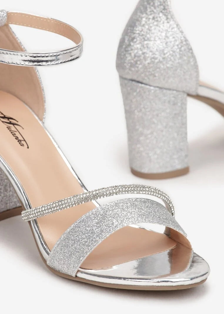 Srebrne sandale na blok petu - Cipelice