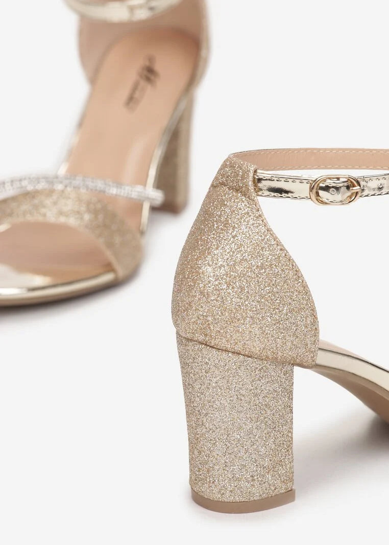 Zlatne sandale na blok petu - Cipelice