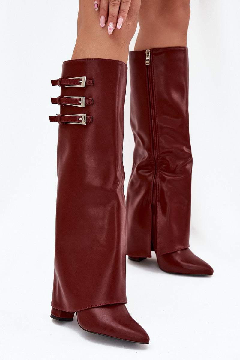 Burgundy block heel boots