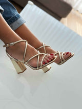 Gold block heel sandals