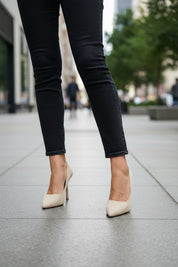 Beige sanded loafers on a thin heel 