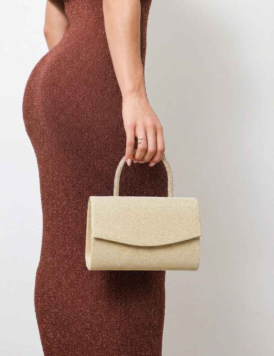 Zlatna šljokičasta večernja torbica