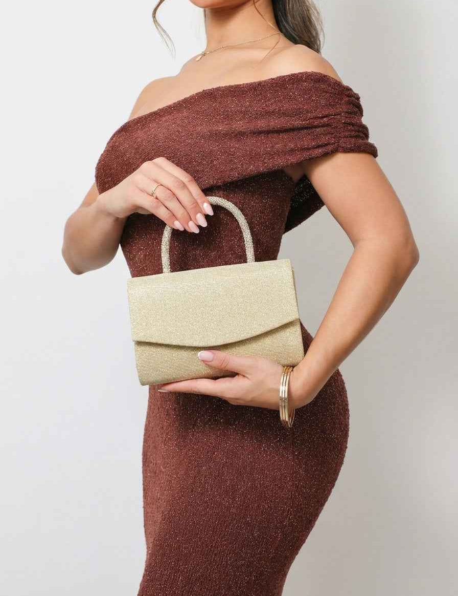 Zlatna šljokičasta večernja torbica