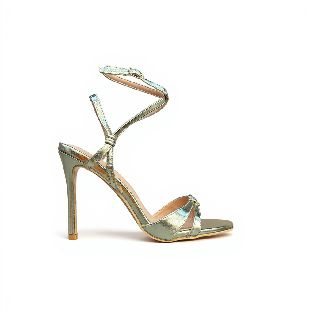 Gold sandals on a thin heel