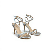 Silver sandals on a thin heel