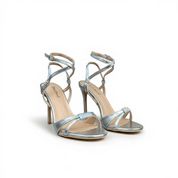 Silver sandals on a thin heel