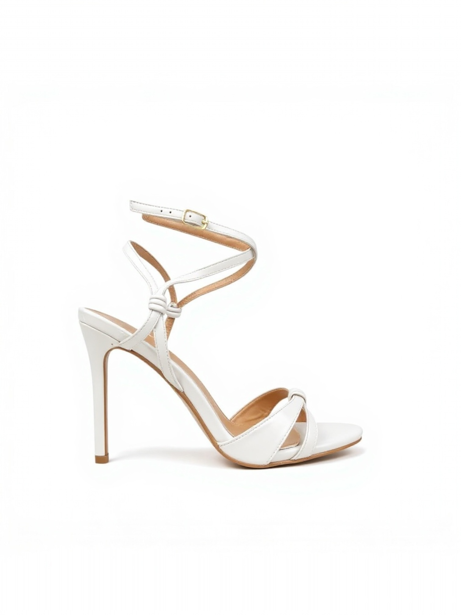 White sandals with a thin heel