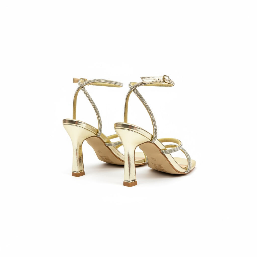 Gold sandals on a thin heel