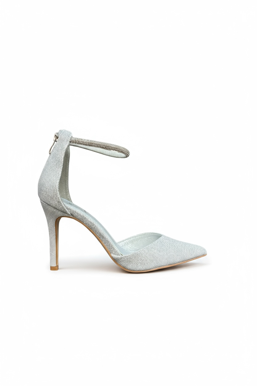 Silver heels on a thin heel