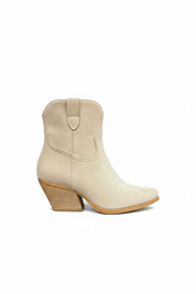 Beige block heel ankle boots