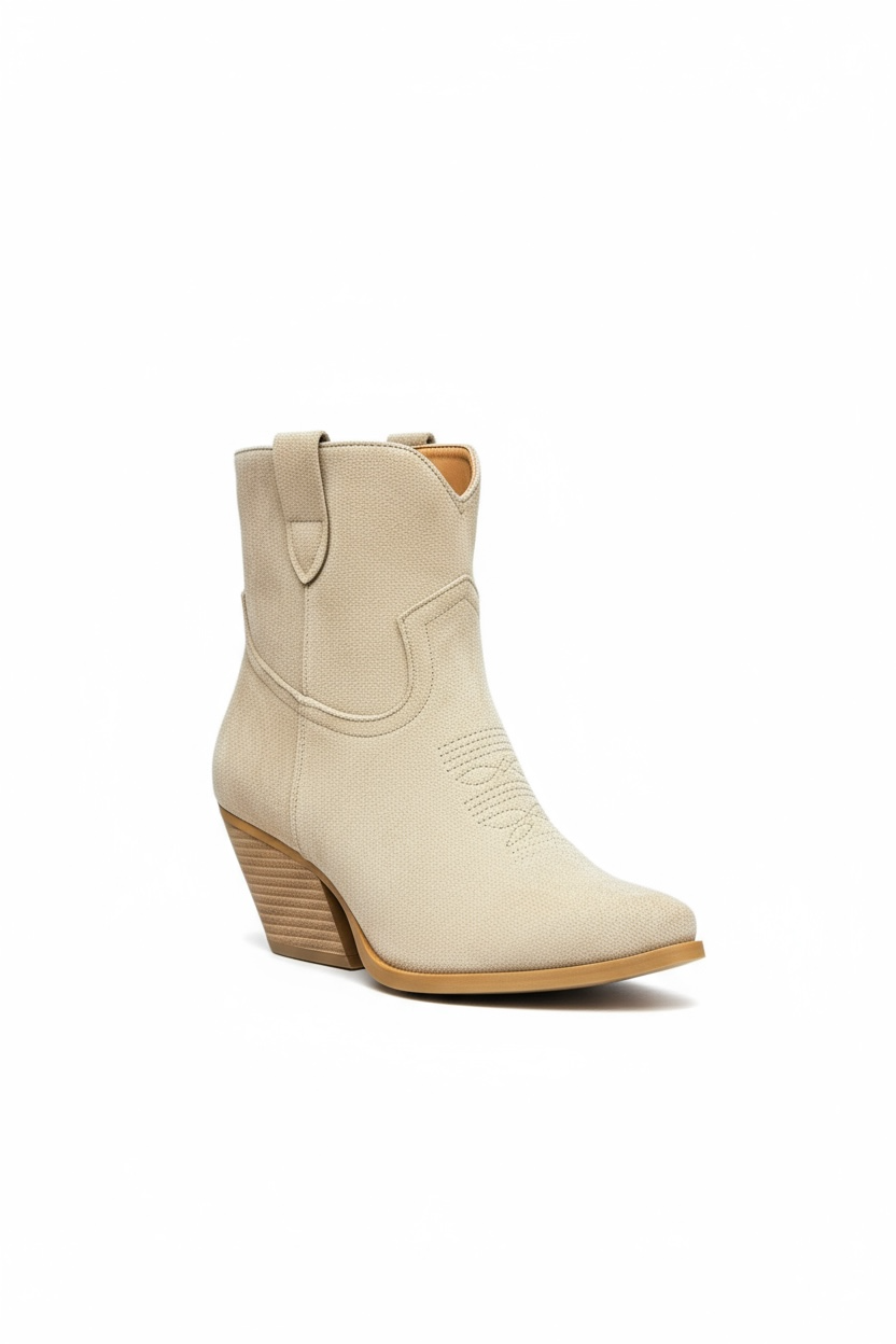 Beige block heel ankle boots