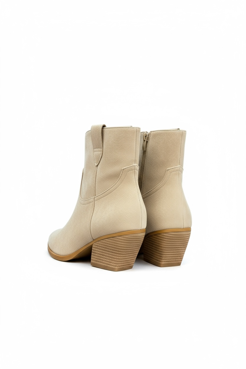 Beige block heel ankle boots