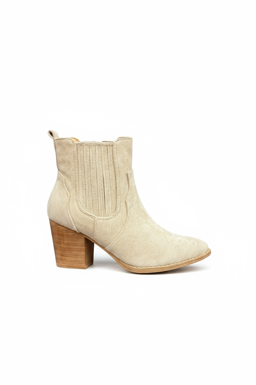 Beige block heel ankle boots