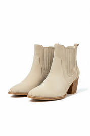 Beige block heel ankle boots