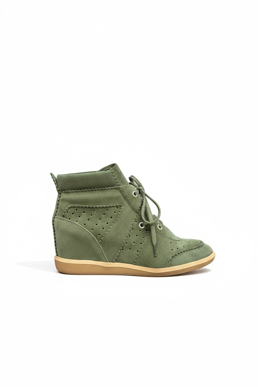 Olive green genuine leather sneakers
