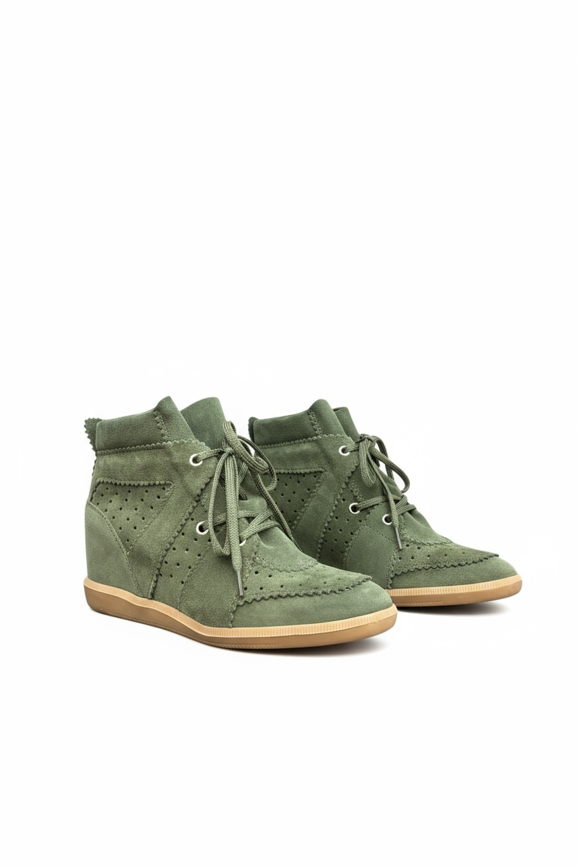 Olive green genuine leather sneakers