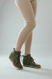 Olive green genuine leather sneakers