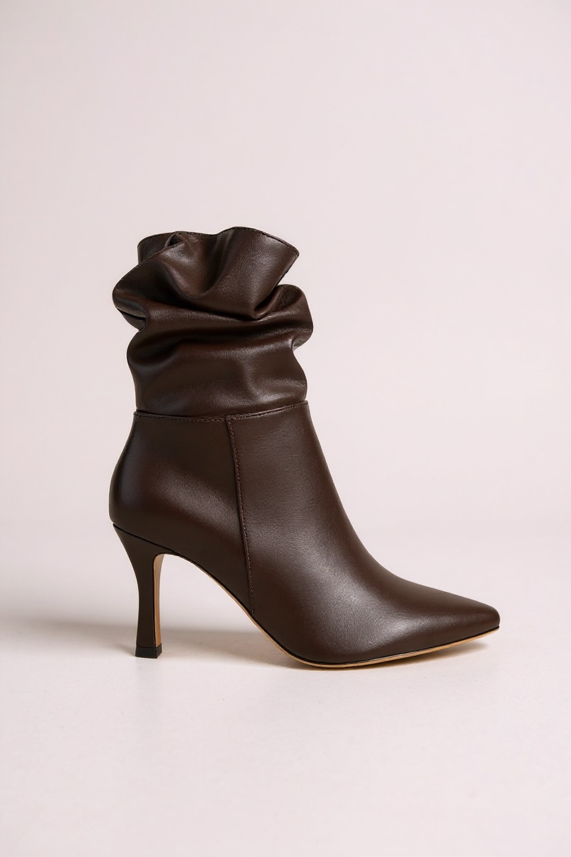 Brown ankle boots with a thin heel