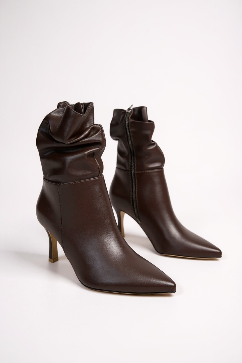 Brown ankle boots with a thin heel