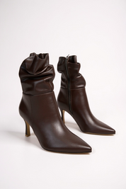 Brown ankle boots with a thin heel