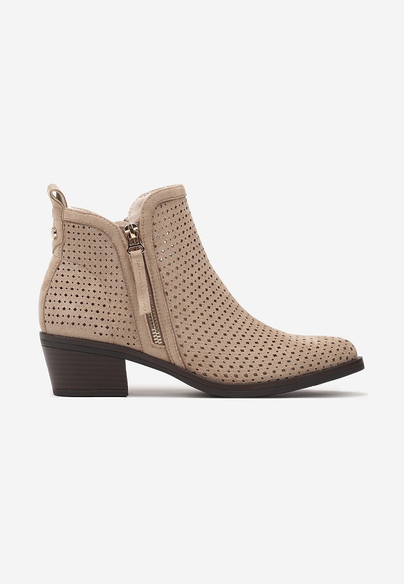 Beige block heel ankle boots