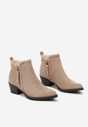 Beige block heel ankle boots