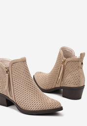 Beige block heel ankle boots