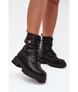 Black ankle boots with a strap