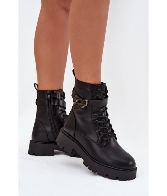 Black ankle boots with a strap