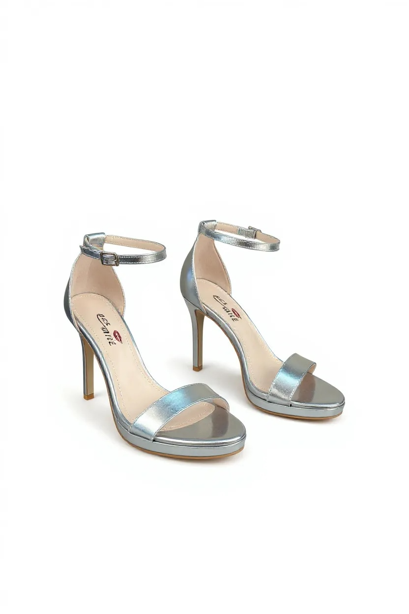 Silver sandals on a thin heel