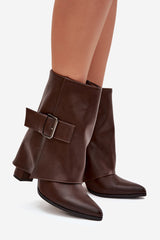 Brown block heel boots
